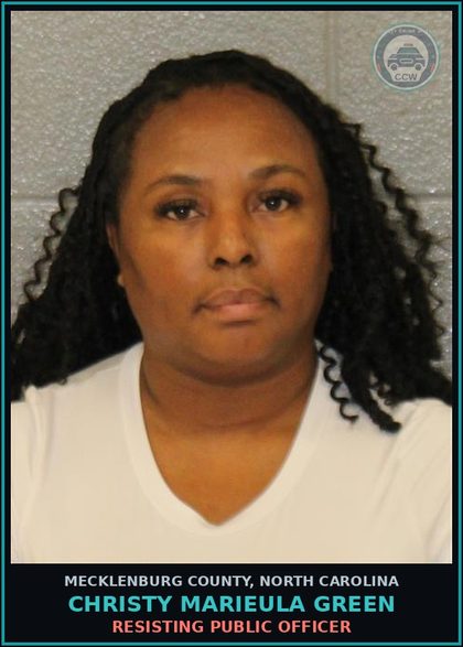 CCW arrest card for CHRISTY MARIEULA GREEN in Mecklenburg County: RESISTING PUBLIC OFFICER
