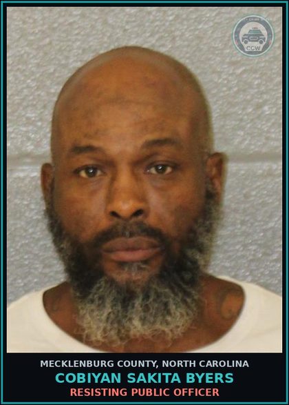 CCW arrest card for COBIYAN SAKITA BYERS in Mecklenburg County: RESISTING PUBLIC OFFICER