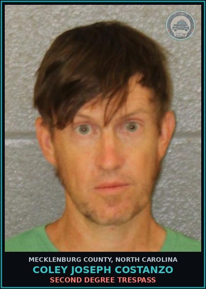 CCW arrest card for COLEY JOSEPH COSTANZO in Mecklenburg County: SECOND DEGREE TRESPASS
