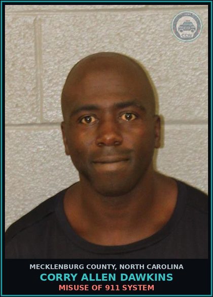 CCW arrest card for CORRY ALLEN DAWKINS in Mecklenburg County: MISUSE OF 911 SYSTEM