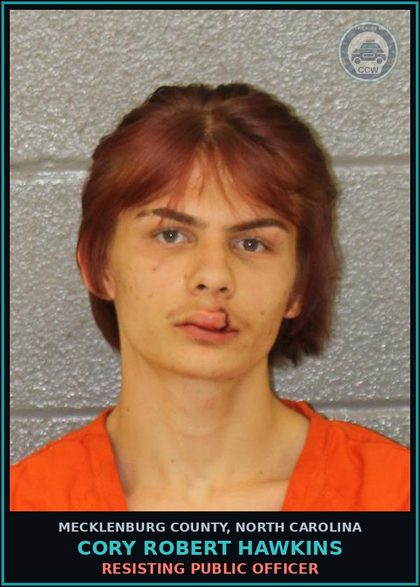 CCW arrest card for CORY ROBERT HAWKINS in Mecklenburg County: FLEE/ELUDE ARREST W/MV (M)