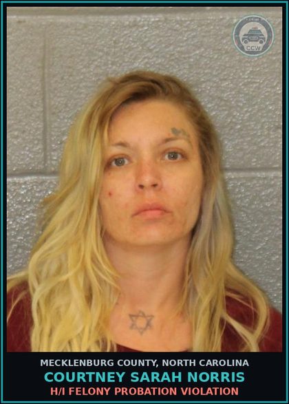 CCW arrest card for COURTNEY SARAH NORRIS in Mecklenburg County: H/I FELONY PROBATION VIOLATION