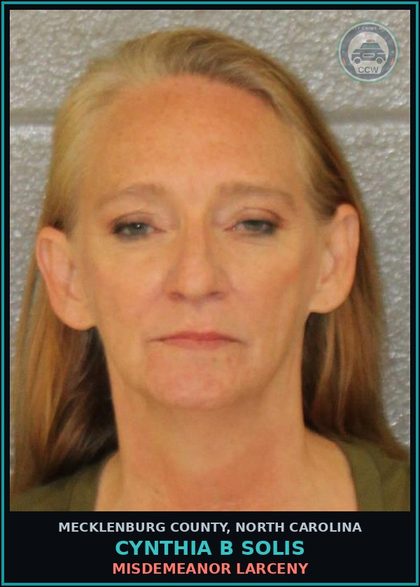 CCW arrest card for CYNTHIA B SOLIS in Mecklenburg County: MISDEMEANOR LARCENY