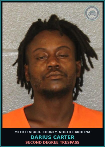 CCW arrest card for DARIUS CARTER in Mecklenburg County: SECOND DEGREE TRESPASS