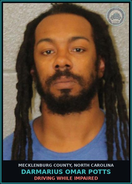 CCW arrest card for DARMARIUS OMAR POTTS in Mecklenburg County: DRIVING WHILE IMPAIRED