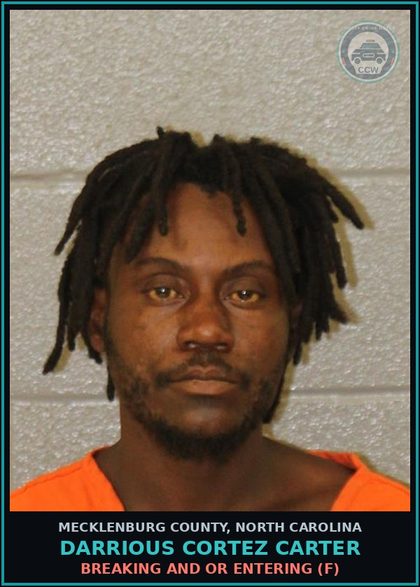 CCW arrest card for DARRIOUS CORTEZ CARTER in Mecklenburg County: BREAKING AND OR ENTERING (F)
