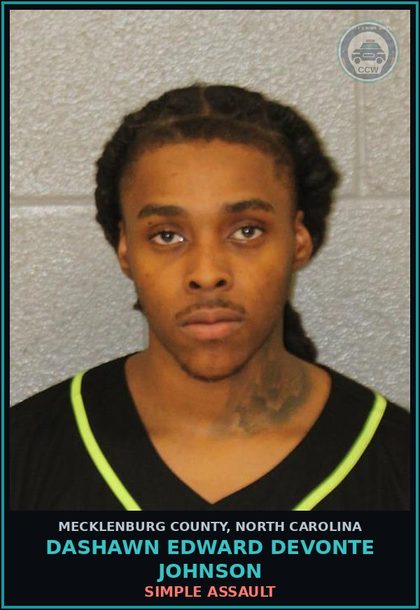CCW arrest card for DASHAWN EDWARD DEVONTE JOHNSON in Mecklenburg County: SIMPLE ASSAULT