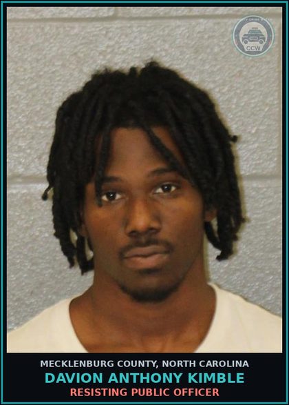 CCW arrest card for DAVION ANTHONY KIMBLE in Mecklenburg County: RESISTING PUBLIC OFFICER