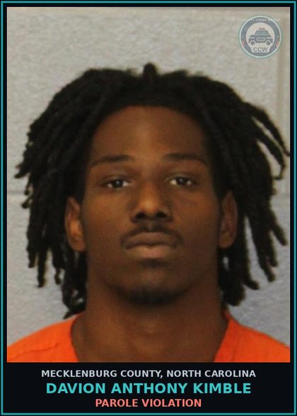 CCW arrest card for DAVION ANTHONY KIMBLE in Mecklenburg County: Parole Violation