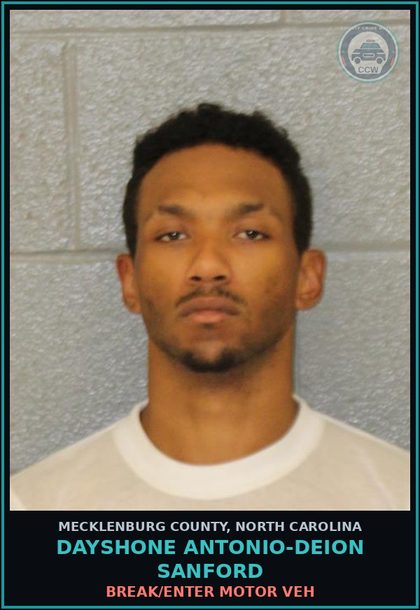 CCW arrest card for DAYSHONE ANTONIO-DEION SANFORD in Mecklenburg County: BREAK/ENTER MOTOR VEH