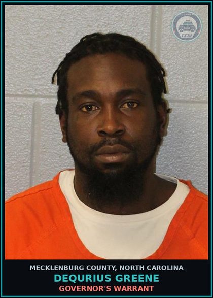 CCW arrest card for DEQURIUS GREENE in Mecklenburg County: GOVERNOR'S WARRANT