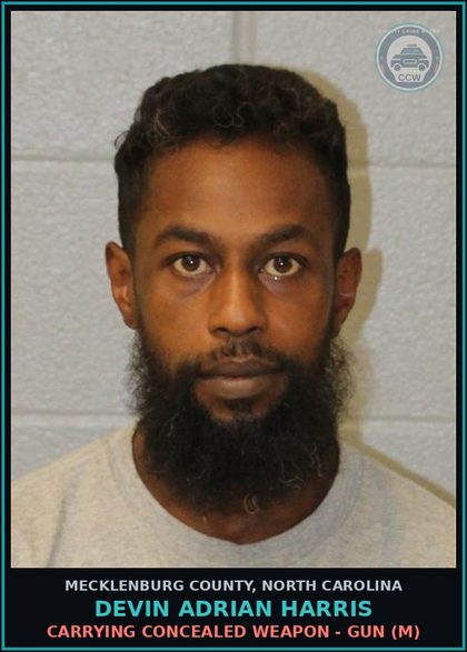 CCW arrest card for DEVIN ADRIAN HARRIS in Mecklenburg County: DRIVE WITHOUT TWO HEADLAMPS