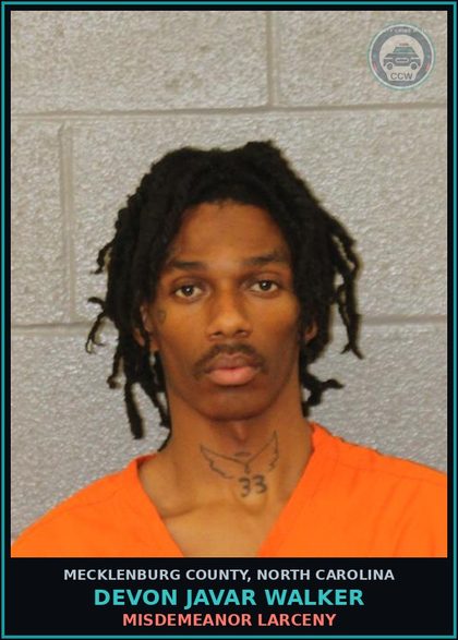 CCW arrest card for DEVON JAVAR WALKER in Mecklenburg County: MISDEMEANOR LARCENY