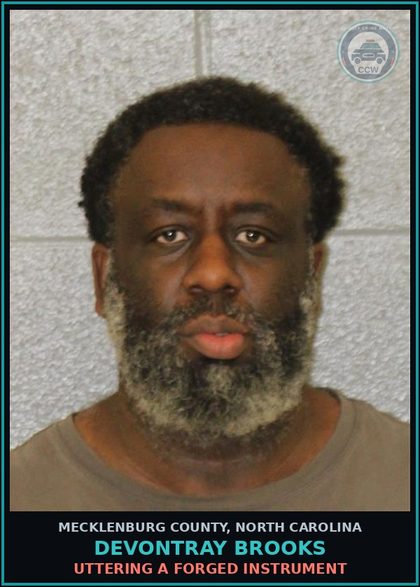 CCW arrest card for DEVONTRAY BROOKS in Mecklenburg County: UTTERING A FORGED INSTRUMENT