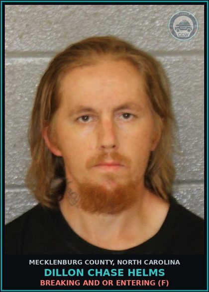 CCW arrest card for DILLON CHASE HELMS in Mecklenburg County: BREAKING AND OR ENTERING (F)