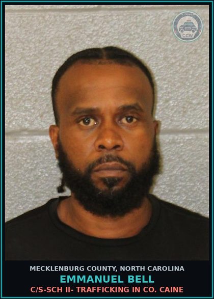 CCW arrest card for EMMANUEL BELL in Mecklenburg County: C/S-SCH II- TRAFFICKING IN COCAINE