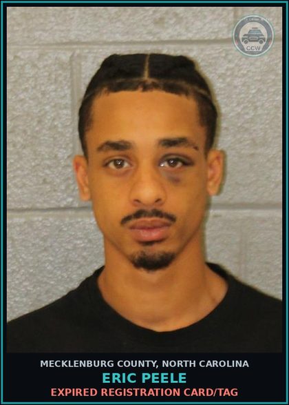 CCW arrest card for ERIC PEELE in Mecklenburg County: EXPIRED REGISTRATION CARD/TAG