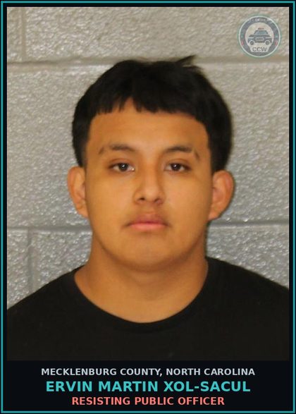 CCW arrest card for ERVIN MARTIN XOL-SACUL in Mecklenburg County: RESISTING PUBLIC OFFICER