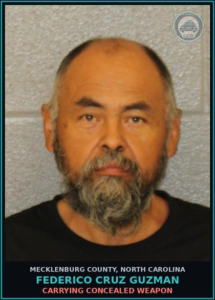 CCW arrest card for FEDERICO CRUZ GUZMAN in Mecklenburg County: FELONY POSSESSION SCH II CS
