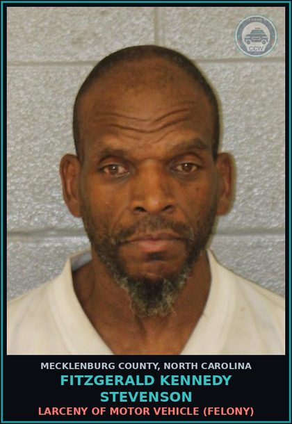 CCW arrest card for FITZGERALD KENNEDY STEVENSON in Mecklenburg County: LARCENY OF MOTOR VEHICLE (FELONY)