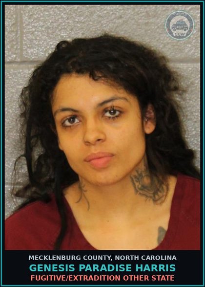 CCW arrest card for GENESIS PARADISE HARRIS in Mecklenburg County: FUGITIVE/EXTRADITION OTHER STATE