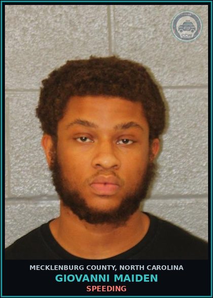 CCW arrest card for GIOVANNI MAIDEN in Mecklenburg County: SPEEDING