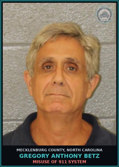 CCW arrest card for GREGORY ANTHONY BETZ in Mecklenburg County: MISUSE OF 911 SYSTEM