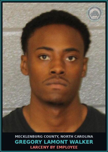 CCW arrest card for GREGORY LAMONT WALKER in Mecklenburg County: LARCENY BY EMPLOYEE