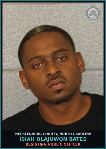 CCW arrest card for ISIAH OLAJUWON BATES in Mecklenburg County: INTOXICATED AND DISRUPTIVE