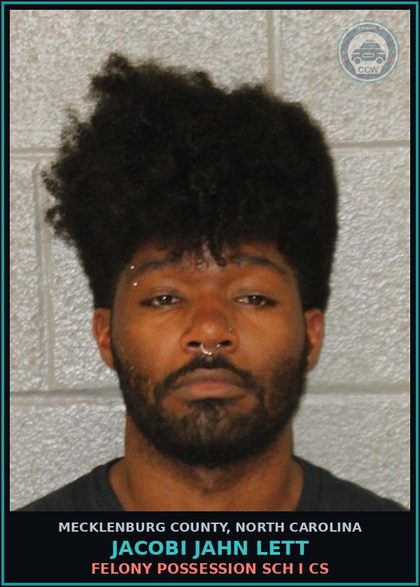 CCW arrest card for JACOBI JAHN LETT in Mecklenburg County: FELONY POSSESSION SCH I CS