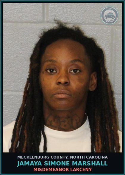 CCW arrest card for JAMAYA SIMONE MARSHALL in Mecklenburg County: MISDEMEANOR LARCENY