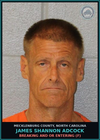 CCW arrest card for JAMES SHANNON ADCOCK in Mecklenburg County: BREAKING AND OR ENTERING (F)