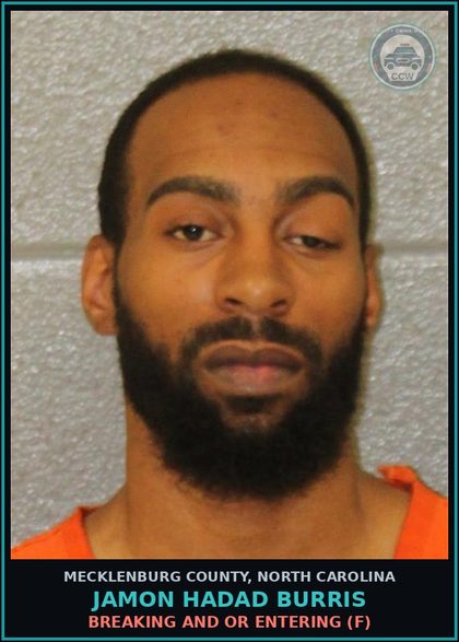 CCW arrest card for JAMON HADAD BURRIS in Mecklenburg County: BREAKING AND OR ENTERING (F)