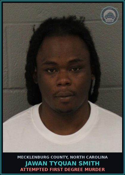 CCW arrest card for JAWAN TYQUAN SMITH in Mecklenburg County: ATTEMPTED FIRST DEGREE MURDER