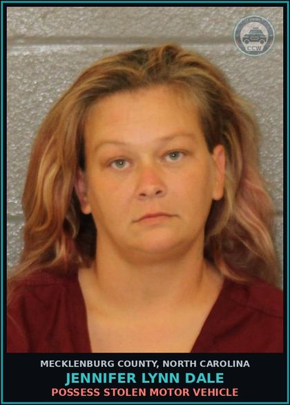 CCW arrest card for JENNIFER LYNN DALE in Mecklenburg County: POSSESS STOLEN MOTOR VEHICLE