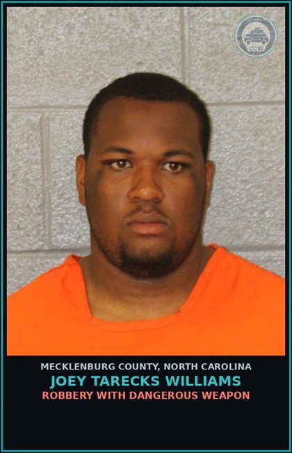 CCW arrest card for JOEY TARECKS WILLIAMS in Mecklenburg County: ROBBERY WITH DANGEROUS WEAPON