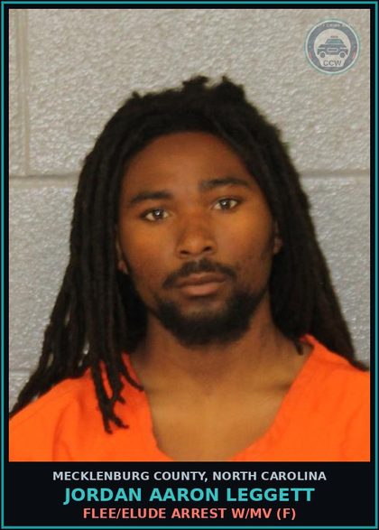 CCW arrest card for JORDAN AARON LEGGETT in Mecklenburg County: FLEE/ELUDE ARREST W/MV (F)