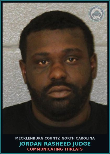 CCW arrest card for JORDAN RASHEED JUDGE in Mecklenburg County: COMMUNICATING THREATS