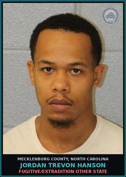 CCW arrest card for JORDAN TREVON HANSON in Mecklenburg County: FUGITIVE/EXTRADITION OTHER STATE