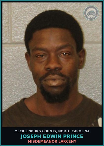 CCW arrest card for JOSEPH EDWIN PRINCE in Mecklenburg County: SECOND DEGREE TRESPASS