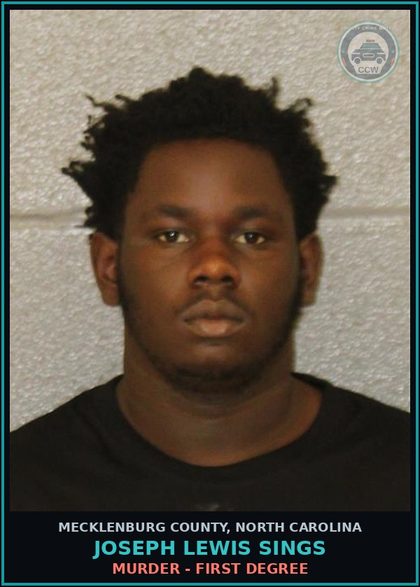 CCW arrest card for JOSEPH LEWIS SINGS in Mecklenburg County: MURDER - FIRST DEGREE