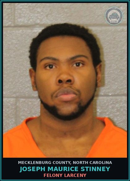 CCW arrest card for JOSEPH MAURICE STINNEY in Mecklenburg County: FELONY LARCENY