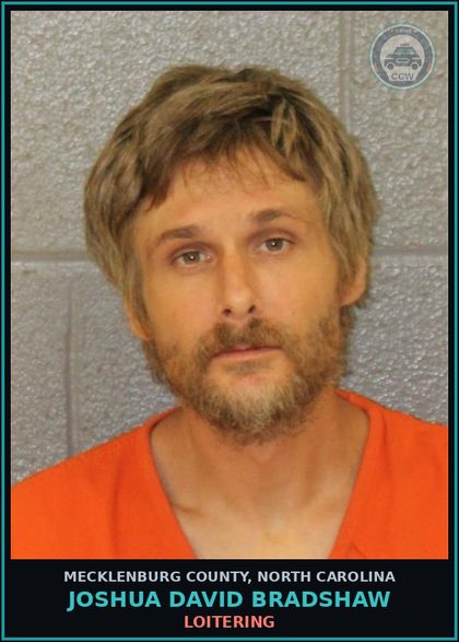 CCW arrest card for JOSHUA DAVID BRADSHAW in Mecklenburg County: LOITERING