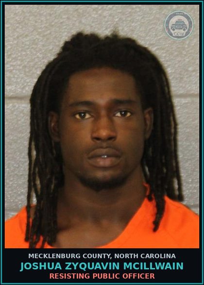 CCW arrest card for JOSHUA ZYQUAVIN MCILLWAIN in Mecklenburg County: RESISTING PUBLIC OFFICER