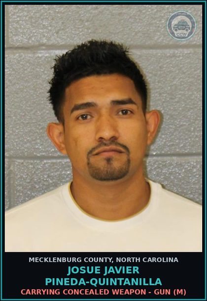 CCW arrest card for JOSUE JAVIER PINEDA-QUINTANILLA in Mecklenburg County: PWISD COCAINE