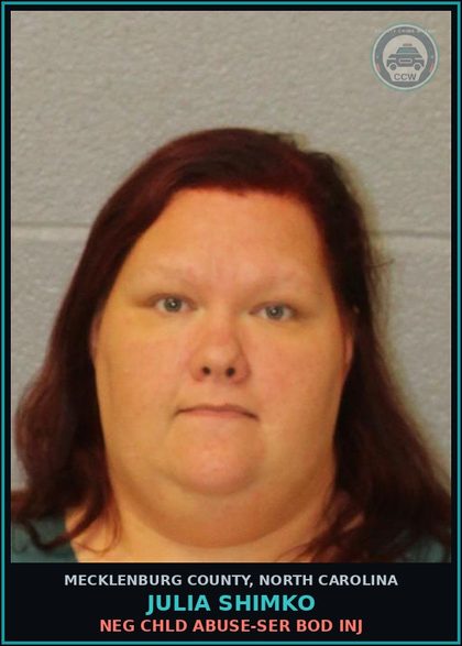 CCW arrest card for JULIA SHIMKO in Mecklenburg County: NEG chld ABUSE-SER BOD INJ