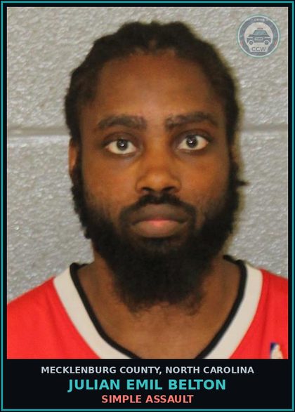 CCW arrest card for JULIAN EMIL BELTON in Mecklenburg County: SIMPLE ASSAULT