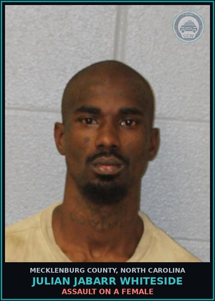 CCW arrest card for JULIAN JABARR WHITESIDE in Mecklenburg County: COMMUNICATING THREATS