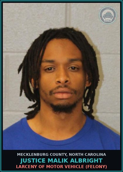 CCW arrest card for JUSTICE MALIK ALBRIGHT in Mecklenburg County: OBTAIN PROPERTY FALSE PRETENSE