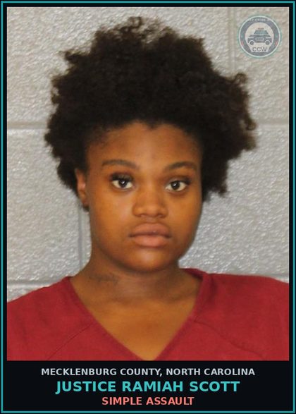 CCW arrest card for JUSTICE RAMIAH SCOTT in Mecklenburg County: SIMPLE ASSAULT